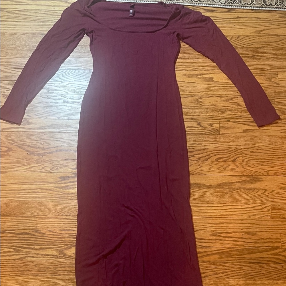 SKIMS Long Sleeve Dress in Deep Wine